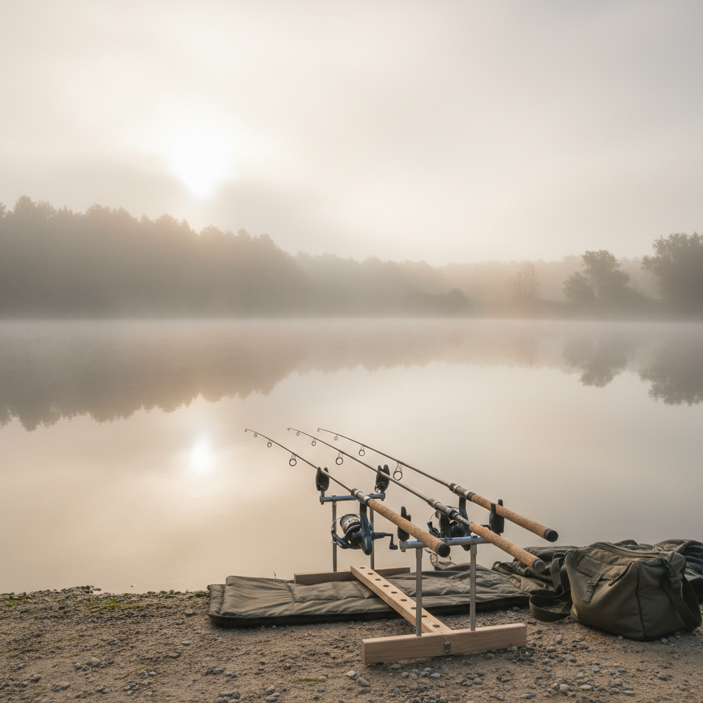 Postes de pêche au bord de l'étang
